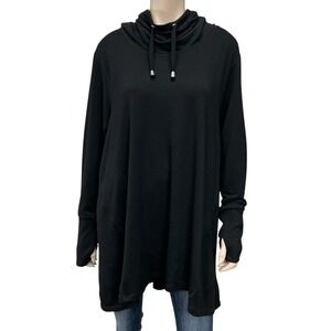 Cable & Gauge Tunic Women XXL Black Long Sleeve Cowl Neck Drawstring Stretchy
